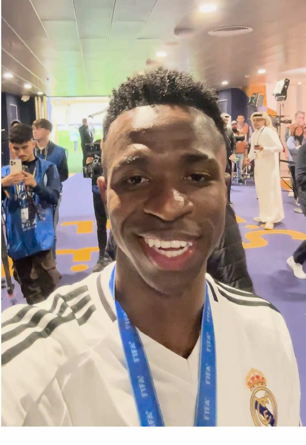 🤳 @Vini Jr.: “Hola #Madridistas! Here we are with another title. Hopefully we can continue like this all season and... Hala Madrid!” #WorldCham9ions 