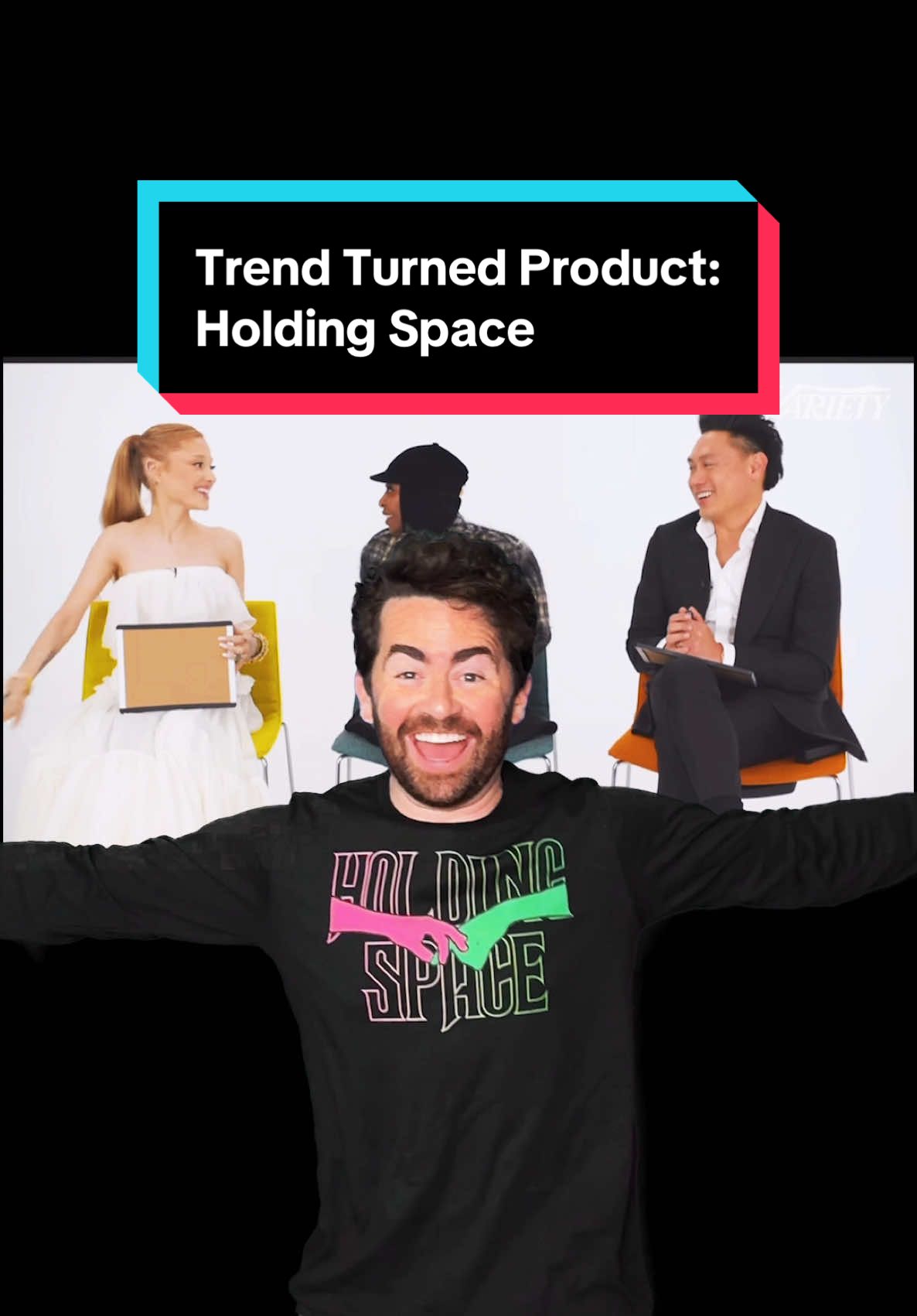 Raise your hand if you’re like @Cynthia Erivo and want one of these shirts! 👋  Just want to make sure I’m ~holding space~ for orders. Video Credit: @Variety #wicked #holdingspace #arianagrande #cynthiaerivo #tshirt #printondemand 