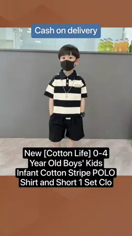 New [Cotton Life] 0-4 Year Old Boys' Kids Infant Cotton Stripe POLO Shirt and Short 1 Set Clothing Only ₱249.00!