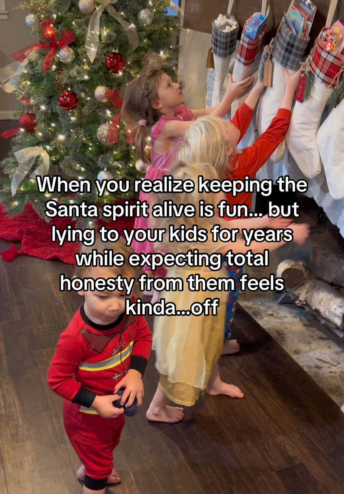 I’m all for holiday magic, but teaching honesty while intentionally deceiving our kids never sat right with us. Can we keep the magic without the lie? 🎄🤷‍♂️ #whenyourealize #parentinghottakes #santadebate #honestymatters #truthortradition #relatable 