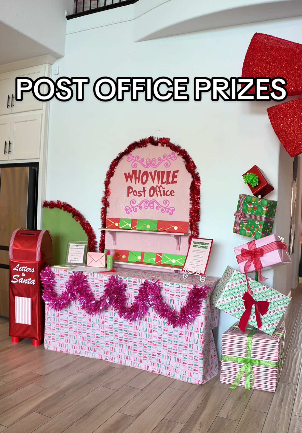 My Christmas Gift Raffle at The Whoville Post Office! Special thanks to @Body Tonic Med Spa and @LakeTravisZipline for sponsoring these prizes for my party guests! 🎄💕 #whoville #grinchmas #christmasparty