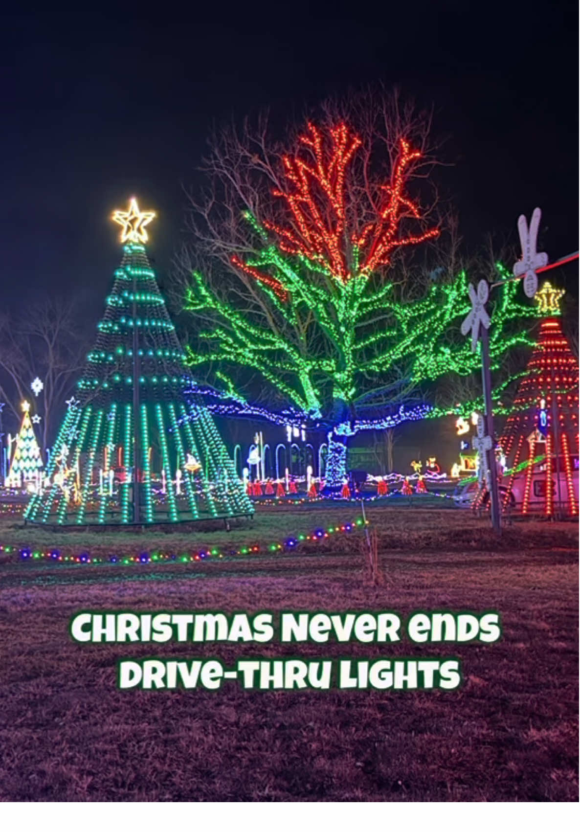 ✨🎄 Christmas Never Ends Drive Thru Light Show ✨🎄 Take a drive through festive Christmas lights that will fill your heart with holiday cheer! To make it even more magical, you can add on a pair of 3D glasses and watch the lights come to life in a whole new way. (We totally recommend the glasses😎). They also offer hot chocolate or milk and cookies to snack on while you drive thru the lights—because nothing says Christmas like sweet treats and twinkling lights.🍪🥛☕️🎄 Make this your new favorite holiday tradition—because at Christmas Ever Ends, the magic truly never stops! ✨ 📍 1644 Old Newport Hwy, Newport, TN #pigeonforge #pigeonforgetn #christmaslights #drivethruchristmaslights #christmasneverends #tistheseason #smokymountains 