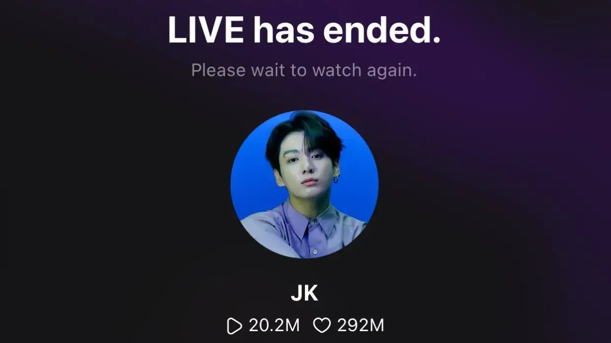 Golden maknae Jungkook's Weverse broadcast has now ended with 20.2M viewers! And with almost 292M likes on the broadcast 😭! #jungkook #jeonjungkook  #jeon #edits #bts #bangtan #tiktoklongs #tiktok #fypシ゚ #fypage #viral_video #kimseokjin #jin #SGMB #7 #calvinklein #calvin #goldenmaknae #golden #singer #boxing #GymTok 