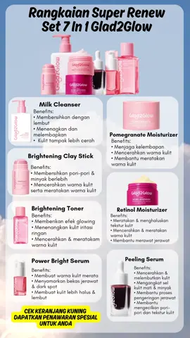Rekomendasi set skincare murah dan banyak, Rangkaian Super Renew Set 7 in 1 Glad2glow yang mencerahkan, melembutkan, anti aging lengkap. #superrenewset #setskincare #skincare #skincareroutine #racuntiktok #promoguncang1212 #cuantanpabatas #wibgajian 