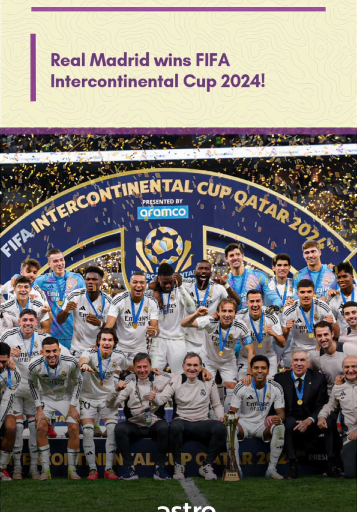 Real Madrid won the Intercontinental Cup after beating Mexico’s Pachuca 3-0.   Kylian Mbappe, Rodrygo, and Vinicius Jr were all on the scoresheet for Los Blancos. #RealMadrid #IntercontinentalCup #AstroRadioNews 