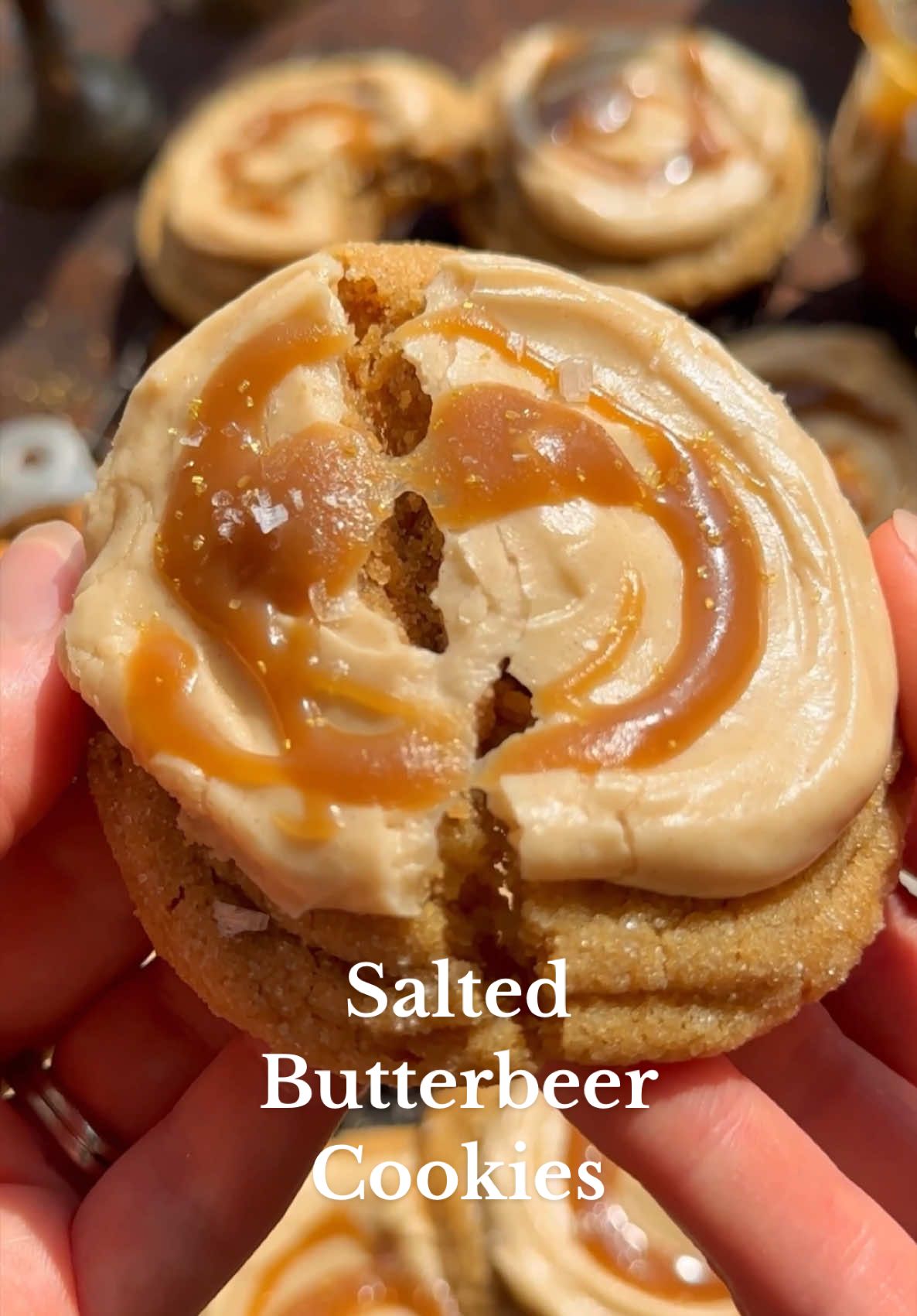 Butterbeer Cookies with Salted Butterscotch Sauce 🥳✨ this is the cookie to make when you want to WOW people! #harrypotter #christmastiktok #fypage #cookie #desserttiktok #christmascookies #frosting #fypppppppppppppppppppppp #cookiesoftiktok #recipes 