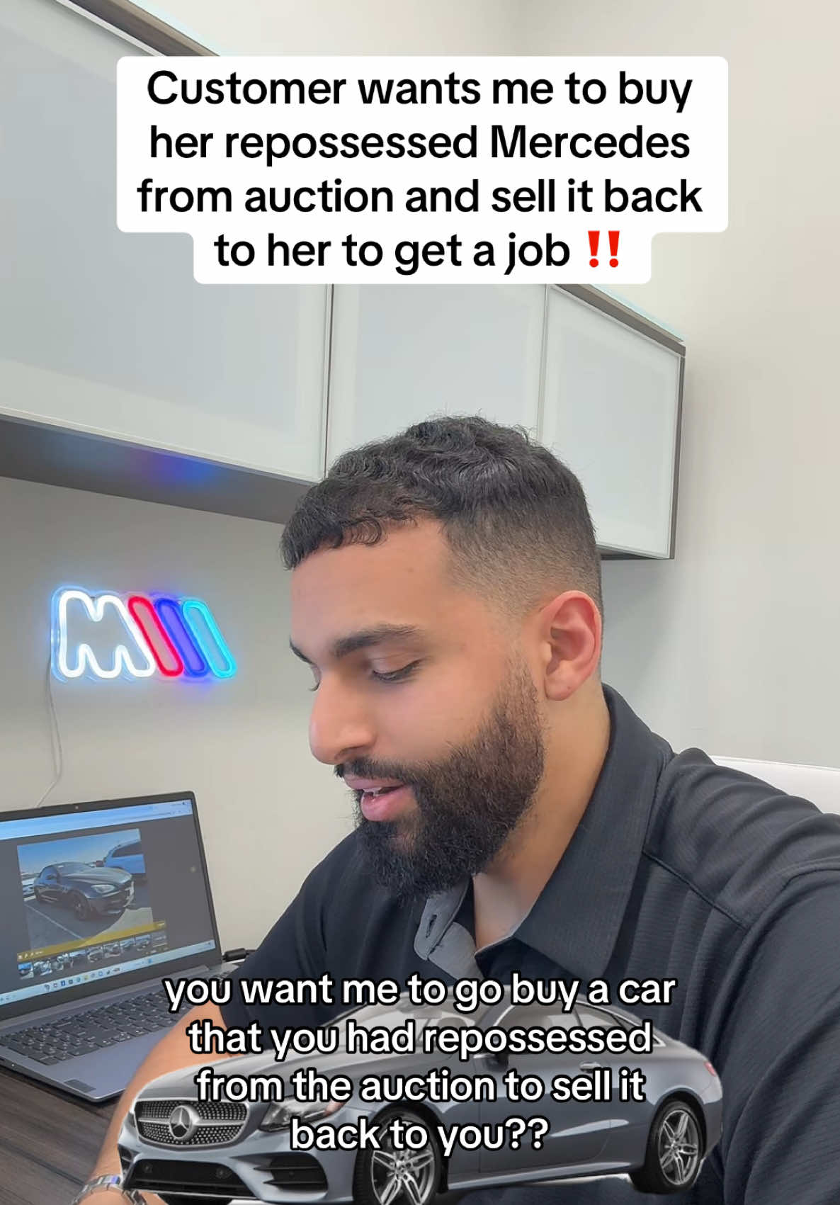 no job, just moved from miami, and wants me to buy her mercedes back to her that she had repossessed! Bad priorities! #cars #cardealer #fyp #mercedes #reposession #carrepo #carsales #priorities #badcredit #crazystory #dealership #dealershiptiktok 