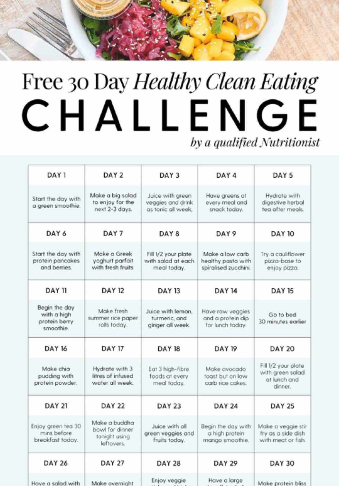 CLEAN EATING CHALLENGE  if your goal is to lose weight and clean up your diet in 2025, then start with this beginners clean eating 30 day challenge! Visit eatnourishglow.com.au blog for more !  #nutritiontips #cleaneatingideas #cleaneating #cleaneatingchallenge #cleaneatingtips 