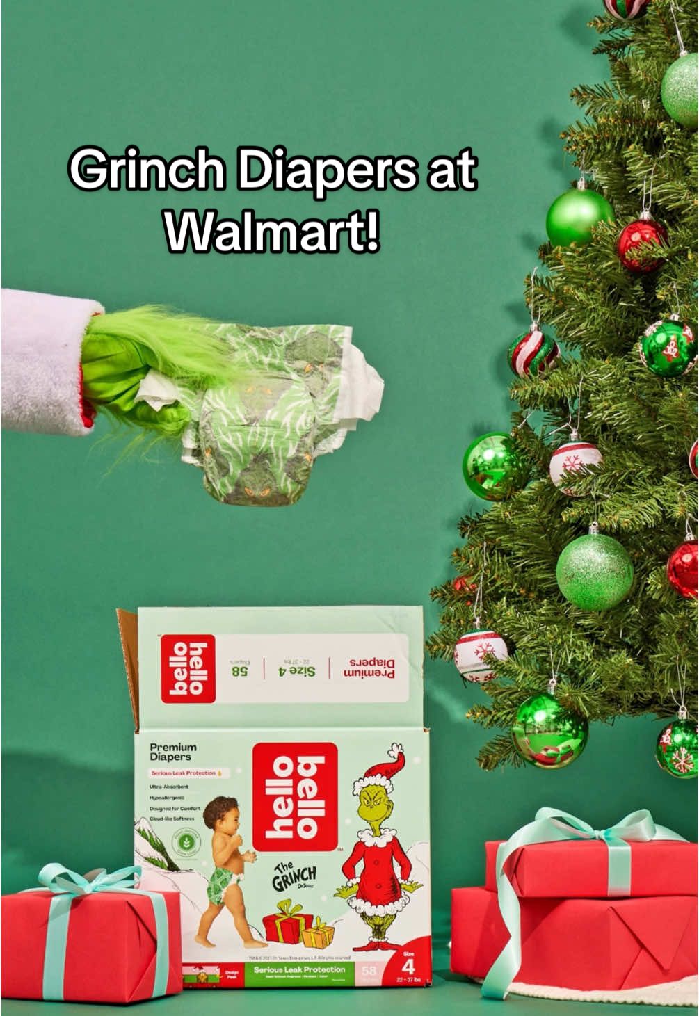 This is your friendly reminder to run to @Walmart and stock up on some Grinch diapers! 💚⁠ Grinch Diapers are available at Walmart in-store and for pick-up. You can see which stores are in-stock by clicking the link in our bio, visiting Walmart.com or on the Walmart app and using the store locator. Happy shopping! 🛍️⁠ #hellobello #grinch #grinchdiapers⁠