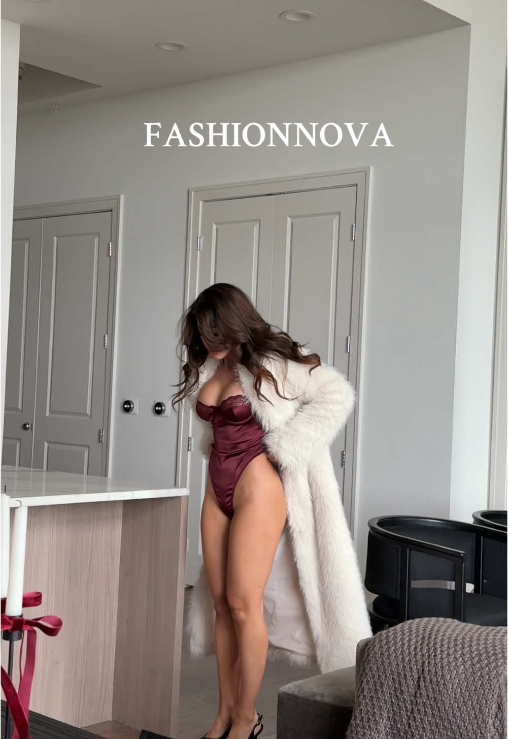 @FashionNova waiting for him at home fit 🖤 🔎Coat: Jobelle Faux Fur Coat 🔎Teddy 1: Chasing the feeling: Wine 🔎Teddy 2: Chasing the feeling: Black #latina #fyp 