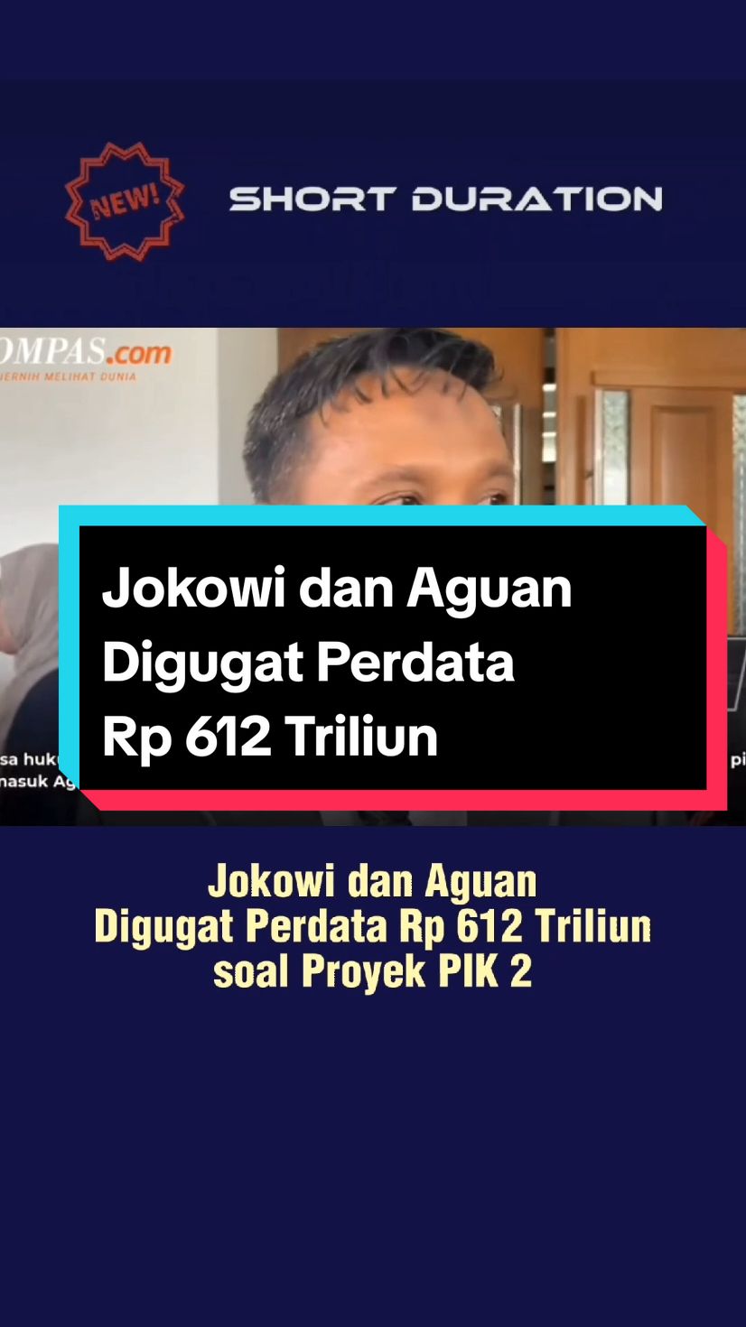 Pendiri Agung Sedayu Group, Sugiyanto Kusuma alias Aguan hingga Presiden ke-7 RI, Joko Widodo (Jokowi) digugat secara perdata ke Pengadilan Negeri Jakarta Pusat (PN Jakpus) terkait proyek Pantai Indah Kapuk (PIK) II.
 Gugatan diajukan oleh 20 pihak, termasuk enam purnawirawan TNI berpangkat kolonel dan satu purnawirawan berpangkat brigadir jenderal (Brigjen) dan teregister dengan Nomor Perkara 754/Pdt.G/2024/PN Jkt.Pst.
 Kuasa hukum para penggugat, Ahmad Khozinudin mengatakan, pihaknya meminta 8 pihak tergugat termasuk Aguan dan Jokowi dinyatakan melakukan perbuatan melawan hukum.
 Adapun delapan tergugat itu adalah Aguan selaku Tergugat I; CEO Salim Group, Anthony Salim selaku Tergugat II; PT Pantai Indah Kapuk II Tbk, selaku Tergugat III; PT Kukuh Mandiri Lestari, selaku Tergugat IV, Joko Widodo selaku Tergugat V.
 Kemudian, Menteri Koordinator bidang Ekonomi, Airlangga Hartarto selaku Tergugat VI; Ketua Asosiasi Pemerintah Desa Seluruh Indonesia (Apdesi) Surta Wijaya selaku Tergugat VII, dan Maskota HJS yang juga pernah memimpin Apdesi selaku Tergugat VIII.
 Selain itu, Kementerian Keuangan juga menjadi pihak turut tergugat. Dalam gugatannya, mereka juga meminta agar proyek PIK II baik di dalam maupun di luar PSN dihentikan dan dihukum membayar ganti rugi sebesar Rp 612 triliun. Sumber : Kompas.com #update #beritatiktokviral #beritaviraltiktok #beritaterbaru #beritahariini #beritaterkini #beritaviral #berita #infoberita #info #beritaupdate #breakingnews #beritatiktok #beritaditiktok #indonesia #beritapolitik #politik #jakarta #jokowi #jokowidodo #aguan #pik 