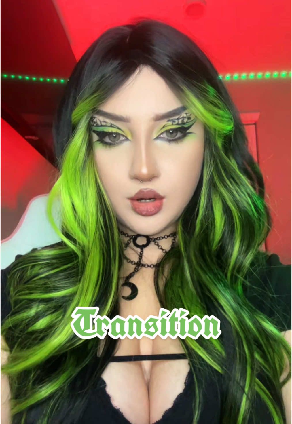 My new favorite wig 💚😭 #makeuptransition #facepaint #ghoticmakeup #makeuptransformation #wigtok 