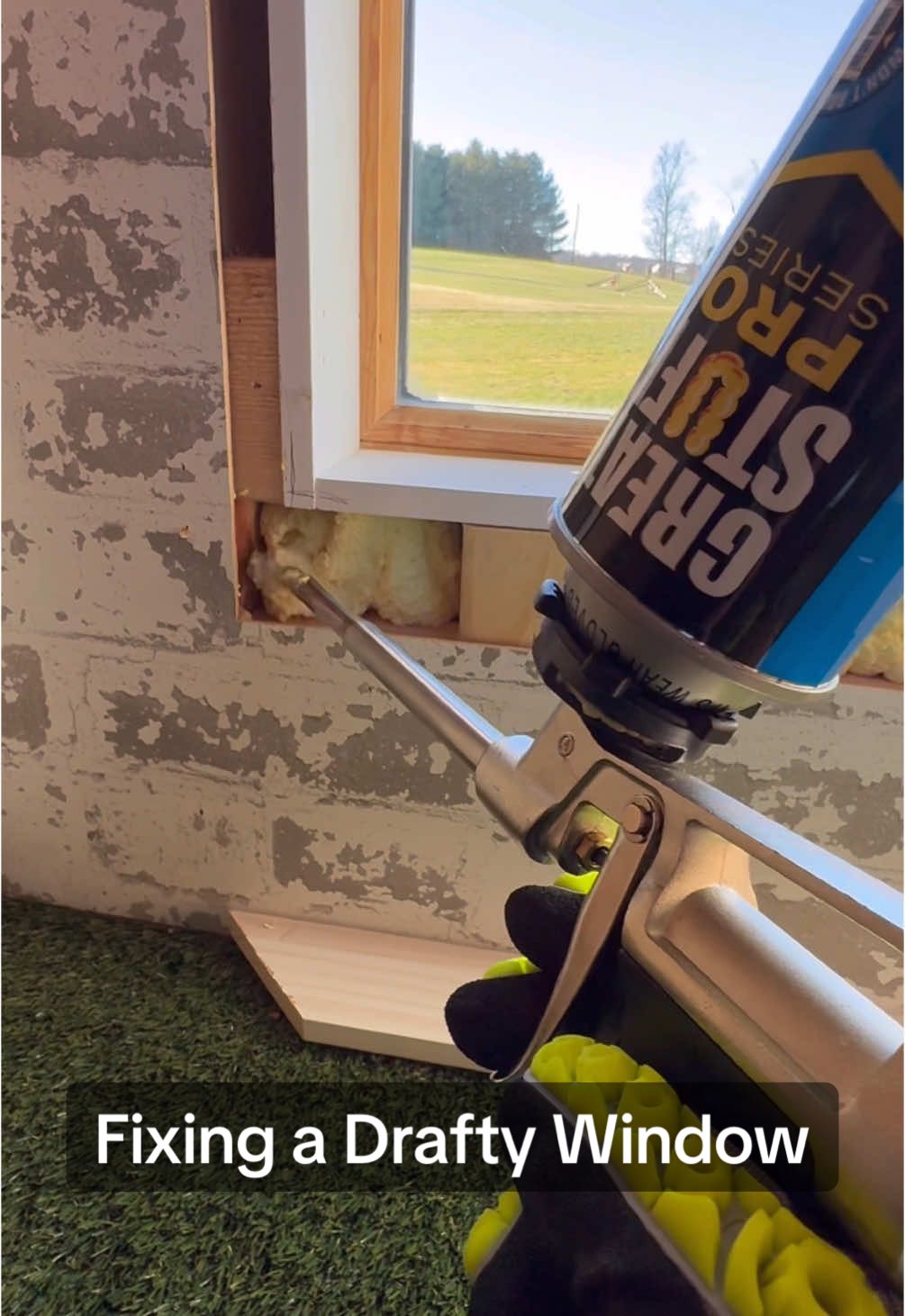 We fix a drafty window using @greatstufffoam PRO Window & Door #sponsored #build #howto #construction #greatstufffoam #DIY #contractor #greatstuffpro