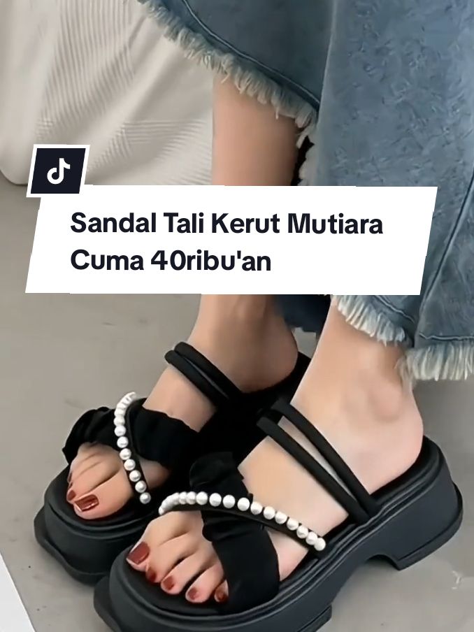 NARA Sandal Wedges Wanita Fashion Korea Tali Kerut Mutiara Amd 02#Sandalwanita Terbaru#Sandal Dengan Bahan Yang Empuk Dan Tali Yang Kuat#SandalTaliMutiara#Sandal Murah 