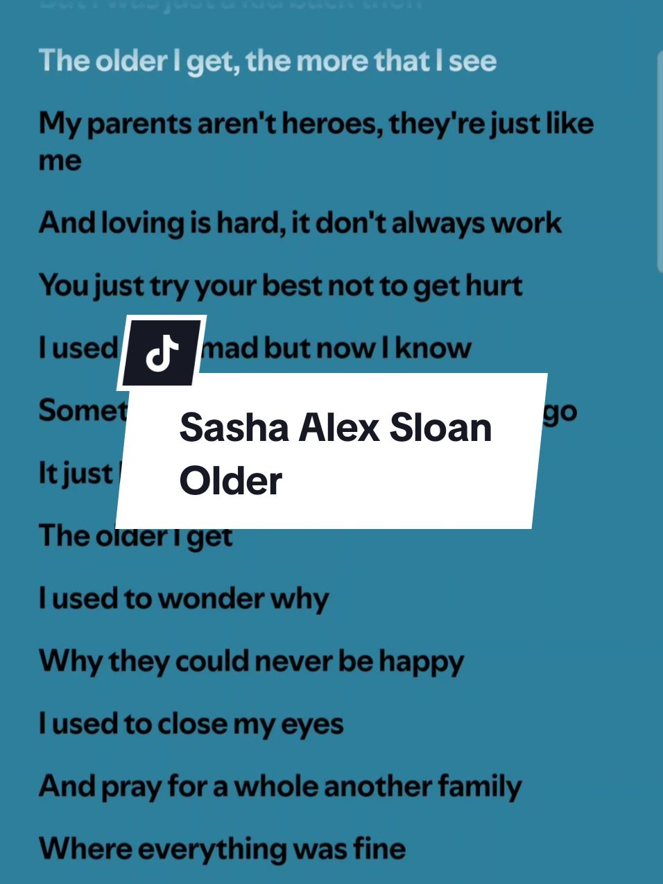 Sasha Alex Sloan - Older #sashaalexsloan  #older #oldersashaalexsloan  #sashaalexsloansong #olderlyrics #dance #challenge #dancechallenge #singalonglyrics #songlyrics #songwithlyrics #musiclyrics #lyricsvideo #songlyrics #lyricsvideosongs #spotify #fyp #fypシ #fypviral 