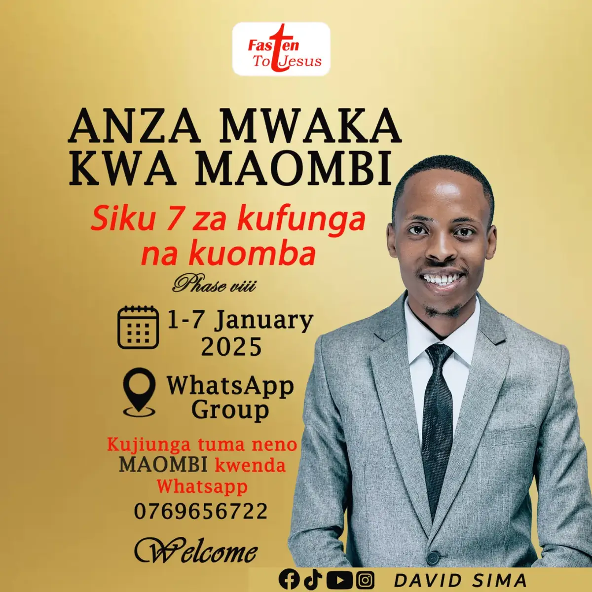 Kujiunga  niandikie namba yako hapa DM ya TikTok au comment namba yako kwenye post hii utaungwa Kisha utakuwa kwenye group maalumu kwa ajili ya maombi hayo ambapo utapata mwongozo wa siku zote 7 Njoo tuanze mwaka kwa maombi,Tuna mengi ya kuombea mwaka 2025  Kumbuka kila kitu kinajengwa rohoni kwanza kabla ya kuwa dhahiri katika damu na nyama  Jiunge tuumbe mambo makubwa kwa mwaka 2025 Njoo tuanze Mwaka na mfungo  Hatutaishia katika kufunga na kuomba tu bali tutapata muda wa kusoma neno la Mungu pia   Huu ndio wakati wako sasa wa kufanya hivyo Usibaki kusema wewe hujawahi kufunga ,hujui namna ya kufunga na kuomba Njoo ujiunge nasi utaweza na utaomba Mathayo 17:21 Lakini namna hii haitoki ila kwa kusali na kufunga Karibu sana David Sima  Fasten to Jesus