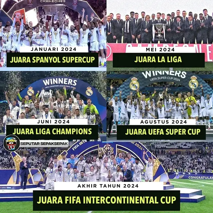 Awal tahun dibuka dengan angkat trofi, akhir tahun ditutup dengan meraih gelar, Real Madrid telah meraih 5 gelar juara sepanjang tahun 2024. 🏆#realmadrid #2024 #football #champion #halamadrid #fyp #tiktok #xyzbca #foryou#foryoupage #foryou #fypシ#eropa