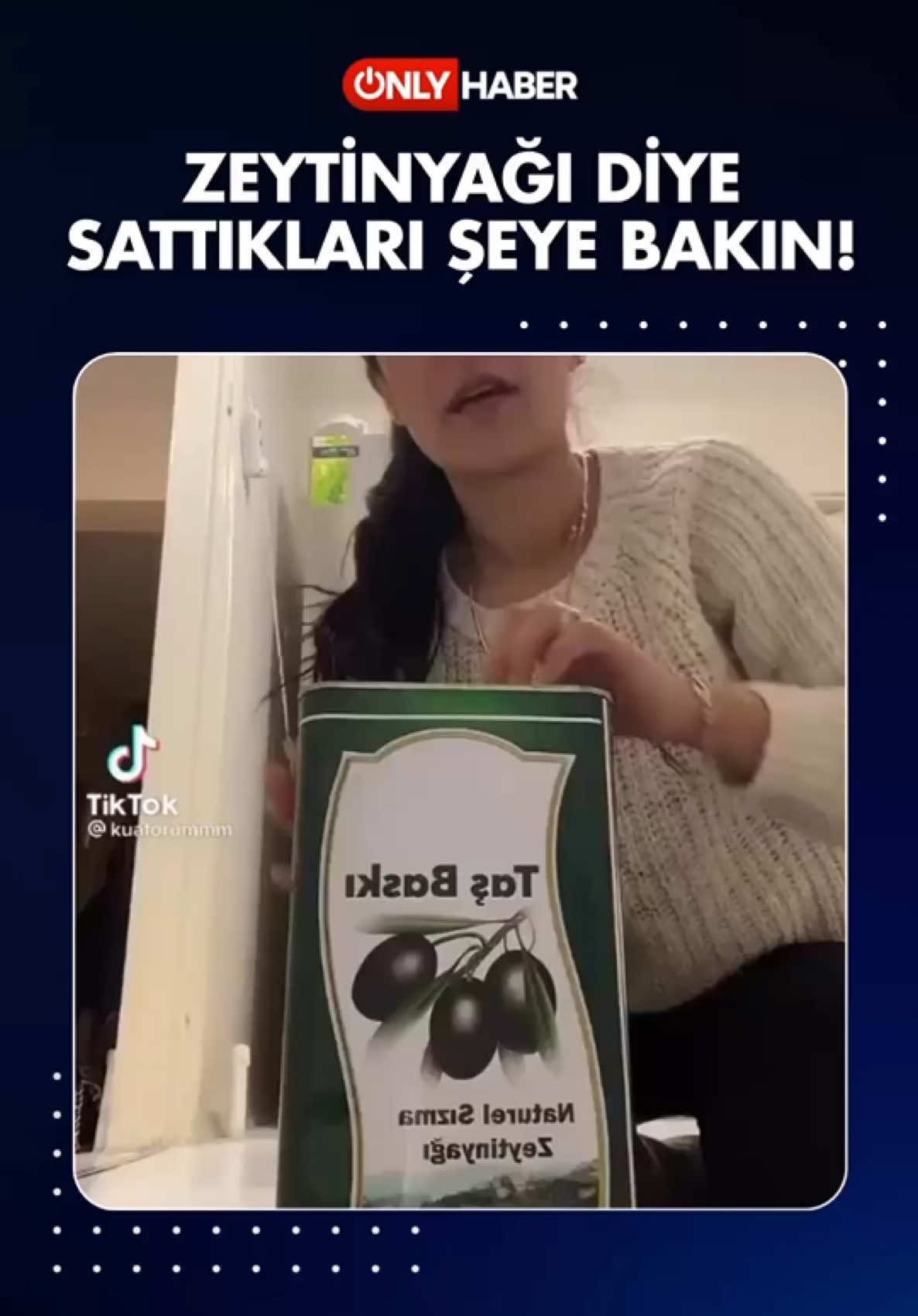 Bir vatandaş aldığı zeytinyağının içinden yeşil renki farklı bir kimyasal olduğunu fark etti ve o anları cep telefonu kamerasıyla kaydetti. #zeytinyağı #sahte #sağlık #hijyen #gıda #onlyhaber