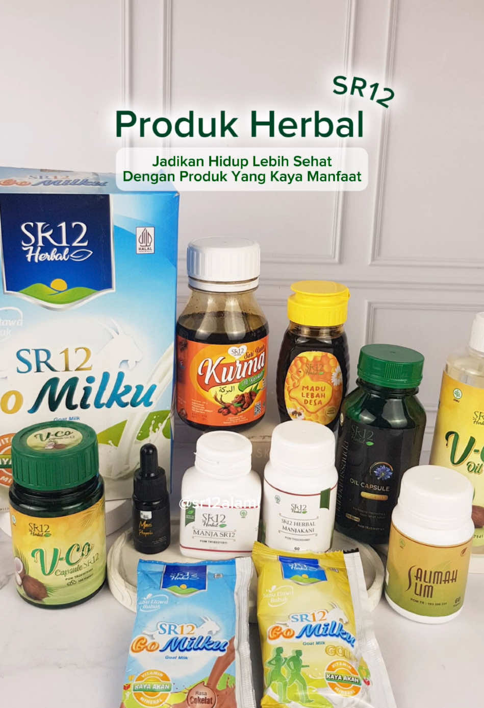 all produk herbal sr12 yang kaya akan manfaat😍 #herbal #produkherbal #gomilkusr12 #vcosr12 #sarikurma #manjakanisr12herbal #propolis #salimahslim 