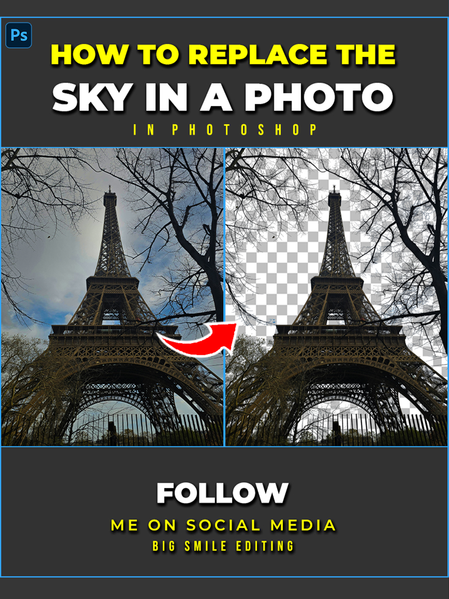 How to remove or replace blue skies using this quick trick in Adobe Photoshop #photoshoptricks #tutorials #designer #tutorial #photoshop #photography #adobe #adobephotoshop #bigsmileediting