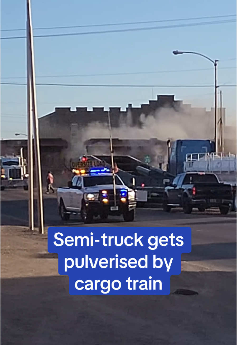 A shocking video shows the moment a train crashed into a truck in Texas, killing 'at least one person' and leaving four others injured. According to town officials 'there is no immediate hazard to public safety and 'the investigation into the incident is ongoing'. 🎥 JesusMQuinones/Storyful #train #truck #texas #Usa #news