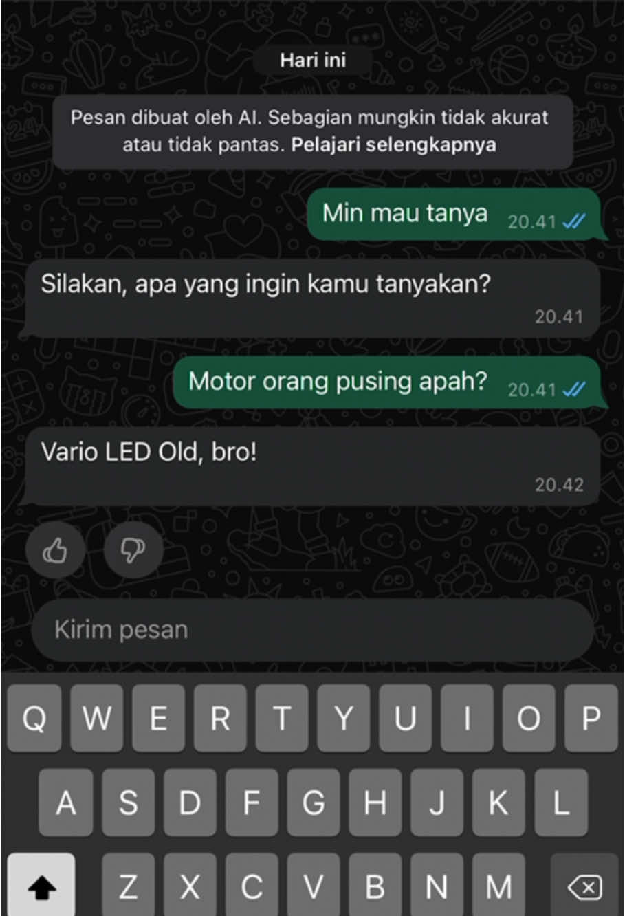 Mentahan vidio chet AI whatsapp motor orang pusing #whatsapp #fypシ #mentahanvidio #varioledold #ledold