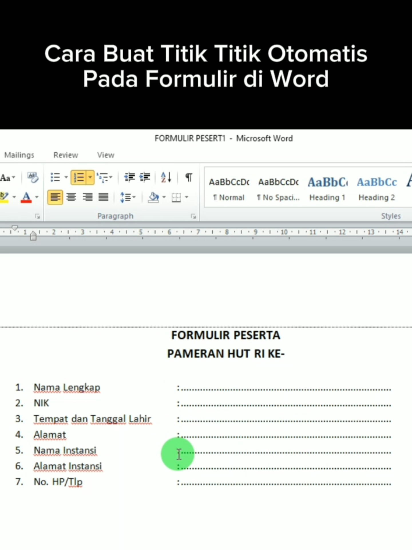 Cara Buat Titik Titik Otomatis Formulir di Microsoft Word#belajarmsword #belajarword #belajarlaptop