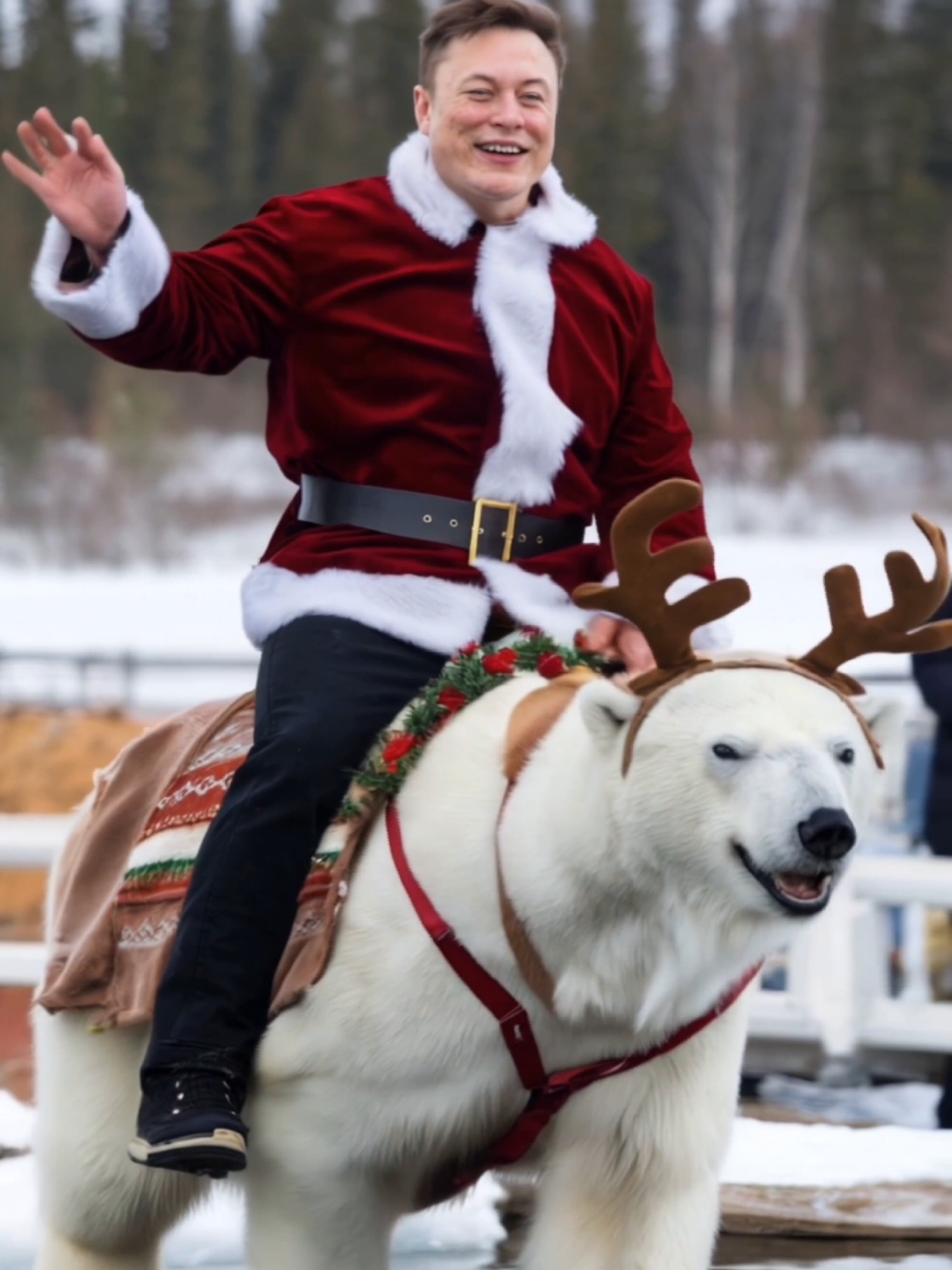 Elon with a polar bear named Tesla #elonmusk #christmas 