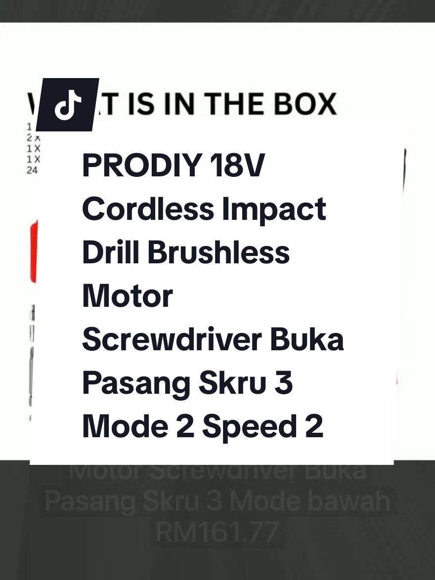 PRODIY 18V Cordless Impact Drill Brushless Motor Screwdriver Buka Pasang Skru 3 Mode 2 Speed 2 Battery Li-on PD-BLD18V bawah RM161.77 Cepat - Tamat esok! #prodiy #cordlessimpactdrill #cordlessimpact #brushlessmotor #viral #viralvideo #trending #murah #tiktokmalaysia🇲🇾 #hardware #hardwaretools 