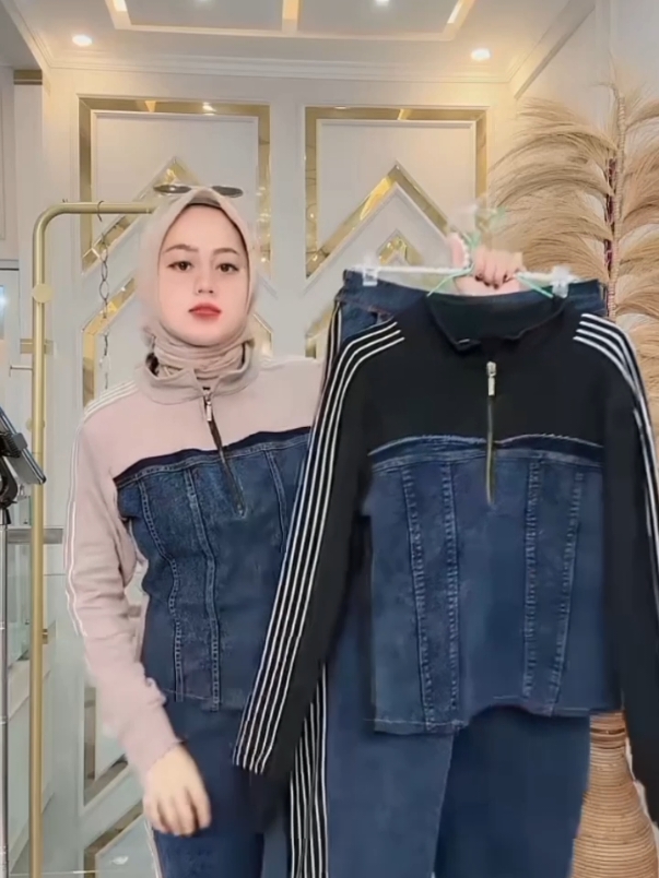 Ella Trendy Setelan Kulot Jeans Kombinasi knit AIKO