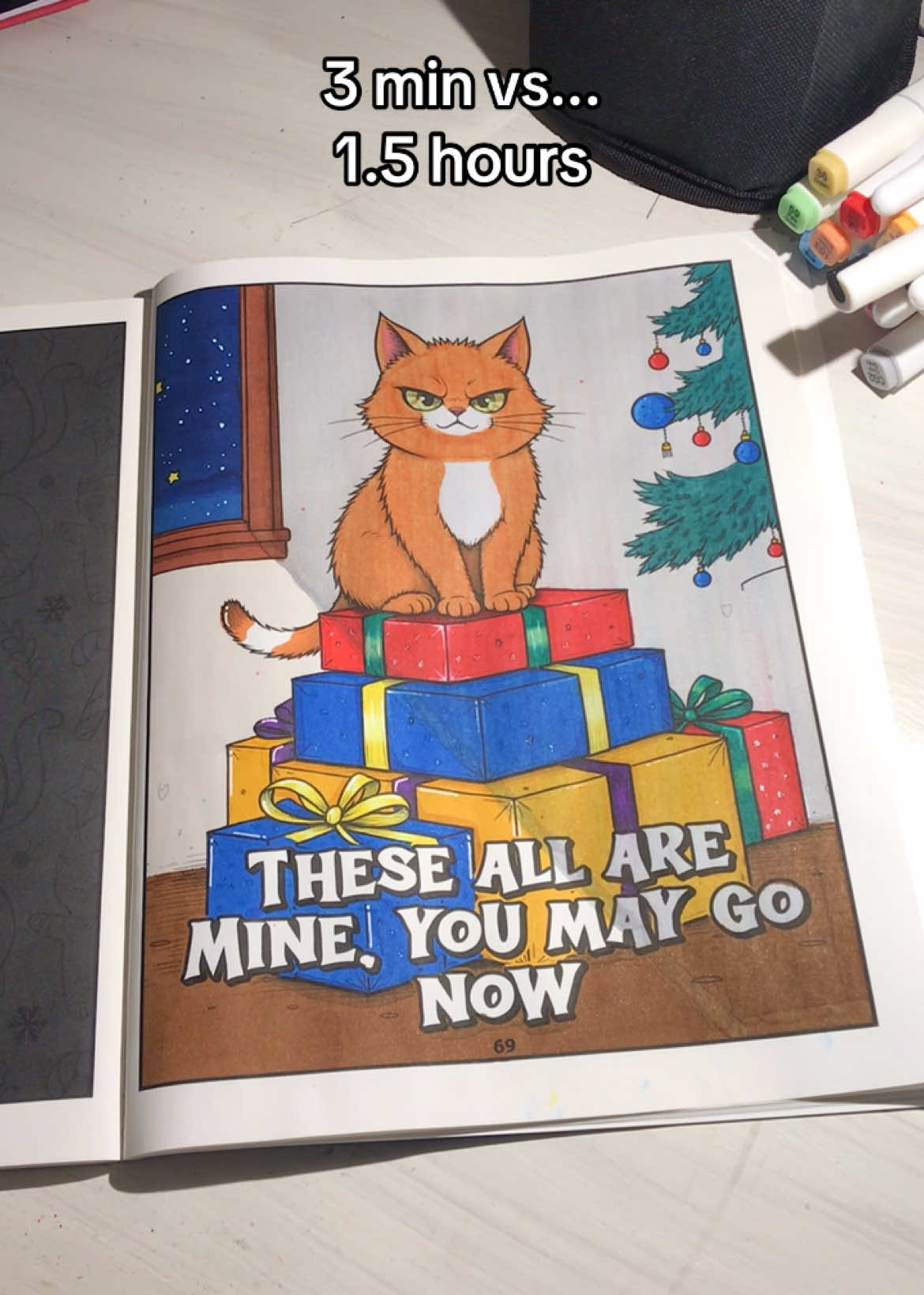 This kitten in the dark dictates his orders, and we obey 😌🎁😼🎄 #coloringbook #coloringbookaddict #coloringcomunity #christmas #xmas #coloringwithmarkers #markerscoloring #cats #coloringcats #inkspire #gift 