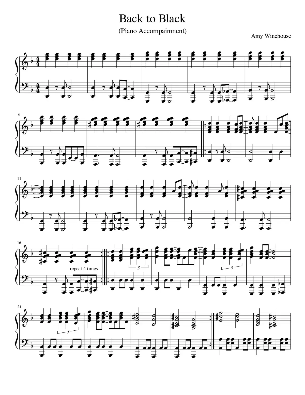 Amy Winehouse - Back to Black #sheetpiano 