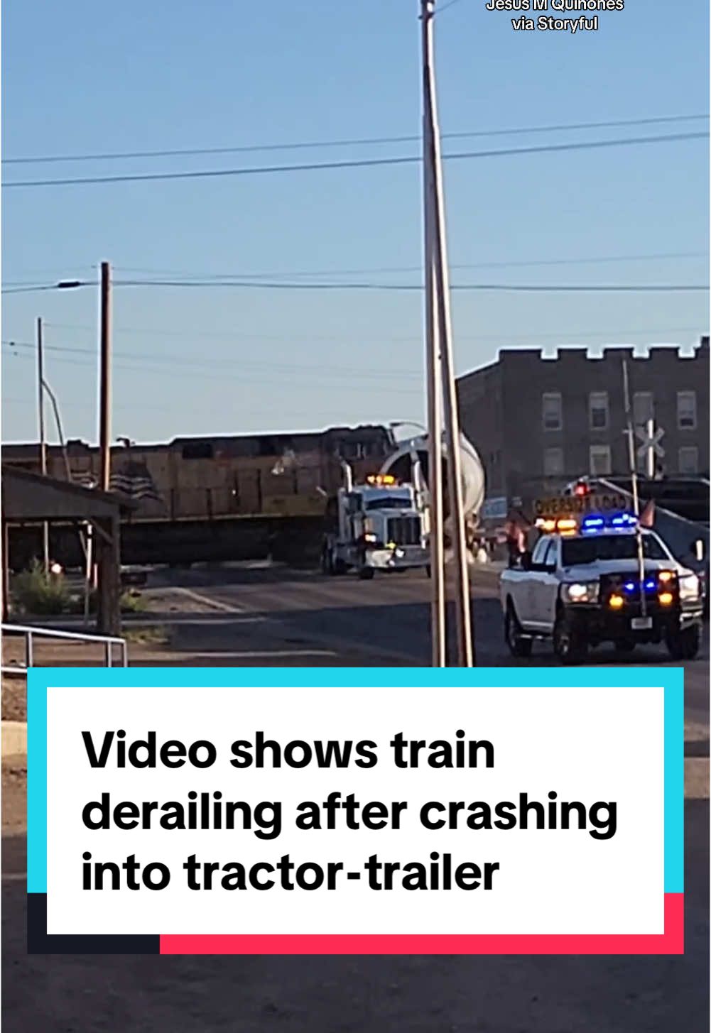 One person was killed and four were injured after a freight train crashed into a tractor-trailer, then it derailed and hit the Chamber of Commerce building in Pecos, Texas, officials said. Three of the cars on the train were carrying potentially hazardous material, but there had been no breach, Charles Lino, Pecos' city manager, said. Authorities are evaluating the incident, the city said, and there is no risk to the public. #pecos #texas #train 