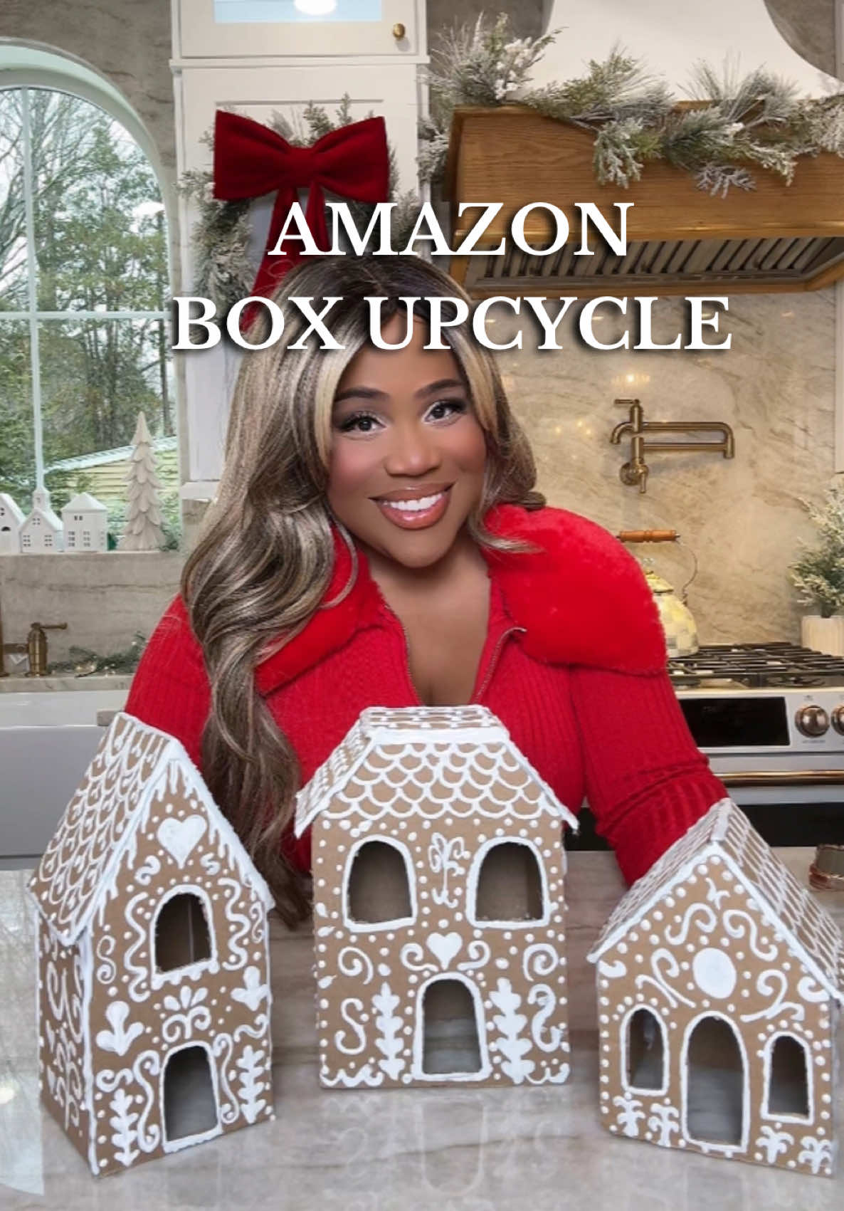 How cute are these DlY gingerbread houses made from upcycled @Amazon paper delivery packaging!? #ad After getting products delivered safely, Amazon prioritizes reducing packaging and making it easier to recycle. Did you know that earlier this year, Amazon removed all its plastic air pillows in its delivery packaging from its global fulfillment centers, and replaced them with paper filler made from 100% recycled materials? Now I can make beautiful items using upcycled packaging, before recycling my packaging at home. I hope you're inspired! #DIY 