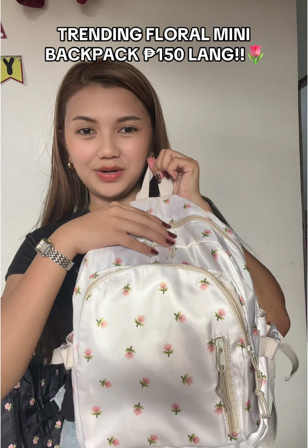 trending floral mini backpack ₱150 pesos lang nakasale dahil pasko free shipping pa #floralbag #minibackpack #schoolbag #fyp #trending 