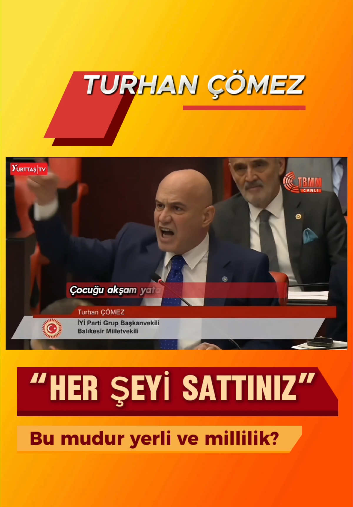 İktidar vekili diyor ki; Muhalefet partileri gayrı millî. 👉Bu ülke kurulurken buğday satıp fabrika kurduk. Siz de şimdi bu fabrikaları satıp dışarıdan buğday alıyorsunuz! 👉Bu ülkenin 130 milyar dolar borcu vardı iktidara geldiğinizde, şimdi ise 540 milyar dolar.  👉Yahudi tefecilere ayda 4 milyar dolar faiz ödüyorsunuz! 🇹🇷Bu mudur yerli ve milli olmak? -TURHAN ÇÖMEZ  #türkiye #siyaset #iyiparti #turhançömez #erdoğan #akp #mhp #chp #zaferpartisi #diğerpartiler 