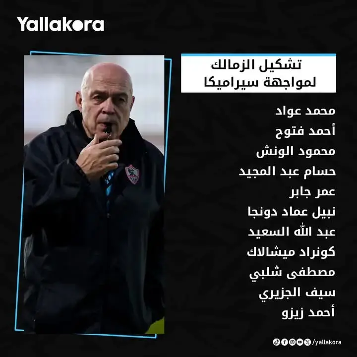 تشكليه الزمالك لمواجهة سيراميكا كليوباترا 