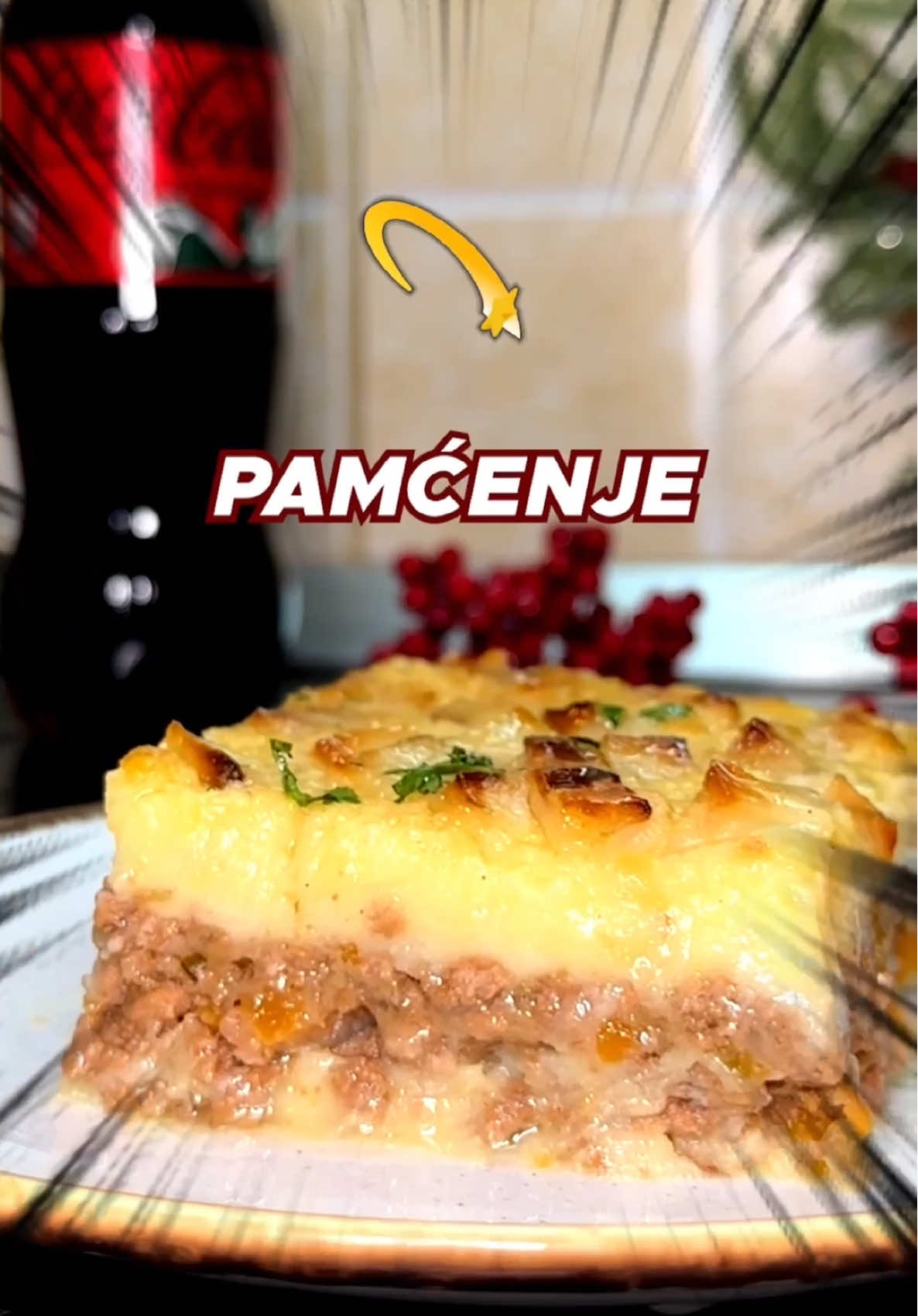 Musaka 2.0!✨ Klasična musaka je dobra, ali ova je LEGENDARNA.  Dodaj kremasti pire, složi sve kao profi kuvar i gledaj kako NESTAJE sa STOLA.😋 Ovaj recept praktikujem za praznična & NOVOGODIŠNJA okupljanja. Kod nas je uvek isti RITUAL: specijalitet na stolu, porodica na okupu i nezaobilazna Koka-Kola da sve začini. 🥰🎄 Ovo je VEČERA za PAMĆENJE, svake godine!💫 POTREBNI SASTOJCI: 📌MESO: * Mlevena junetina - 800 g * Pasta od paradajza - 1 kašika * Luk - 1 glavica (iseckana) * Šargarepa - 3 kom (iseckana) * So - 1 kašičica * Biber - 1/2 kašičice * Beli luk u prahu - 1 kašičica * Čili flekice - 1 kašičica * Crveno vino - 150 ml * Govedji bujon - 500 ml 📌PIRE: * Beli krompir - 1 kg * So - 1/2 kašičice * Biber - 1/2 kašičice * Puter - 50 g (otopljeni) * Mleko - 100 ml (zagrejano) * Žumance - 1 kom * Rendani sir - 100 g * 1 krompir iseckan na kockice * Ulje - 1 kašika *Poslužite uz miks zelenih salata & hladnu Koka-Kolu.👌✨ Prijatno & SREĆNI PRAZNICI!🥳🎄 #musaka #moussaka #shepardspie #cocacola #gastrobrat