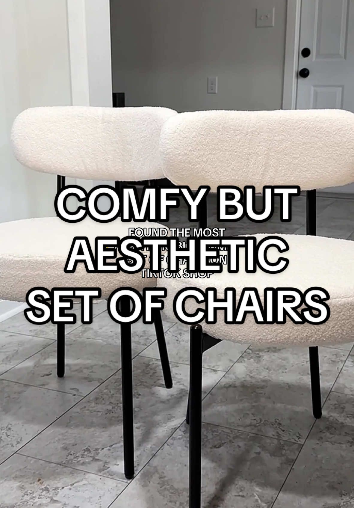 I was too excited to find this set of chairs on TikTok shop! SOOOO classy & sleek, but still very very comfy! ☁️🤍 Get them friends & elevate your office, kitchen, or even some nook/corner around your house 😍 ##chairs##setofchairs##tiktokshopfurniture##aestheticchair##dinningchairs##classyfurniture##blackandwhitefurniture##chairsoftiktok##tiktokhomedecor##tiktokkitchen##officechair##cutefurniture##luxuryfurniture##luxuryaesthetic