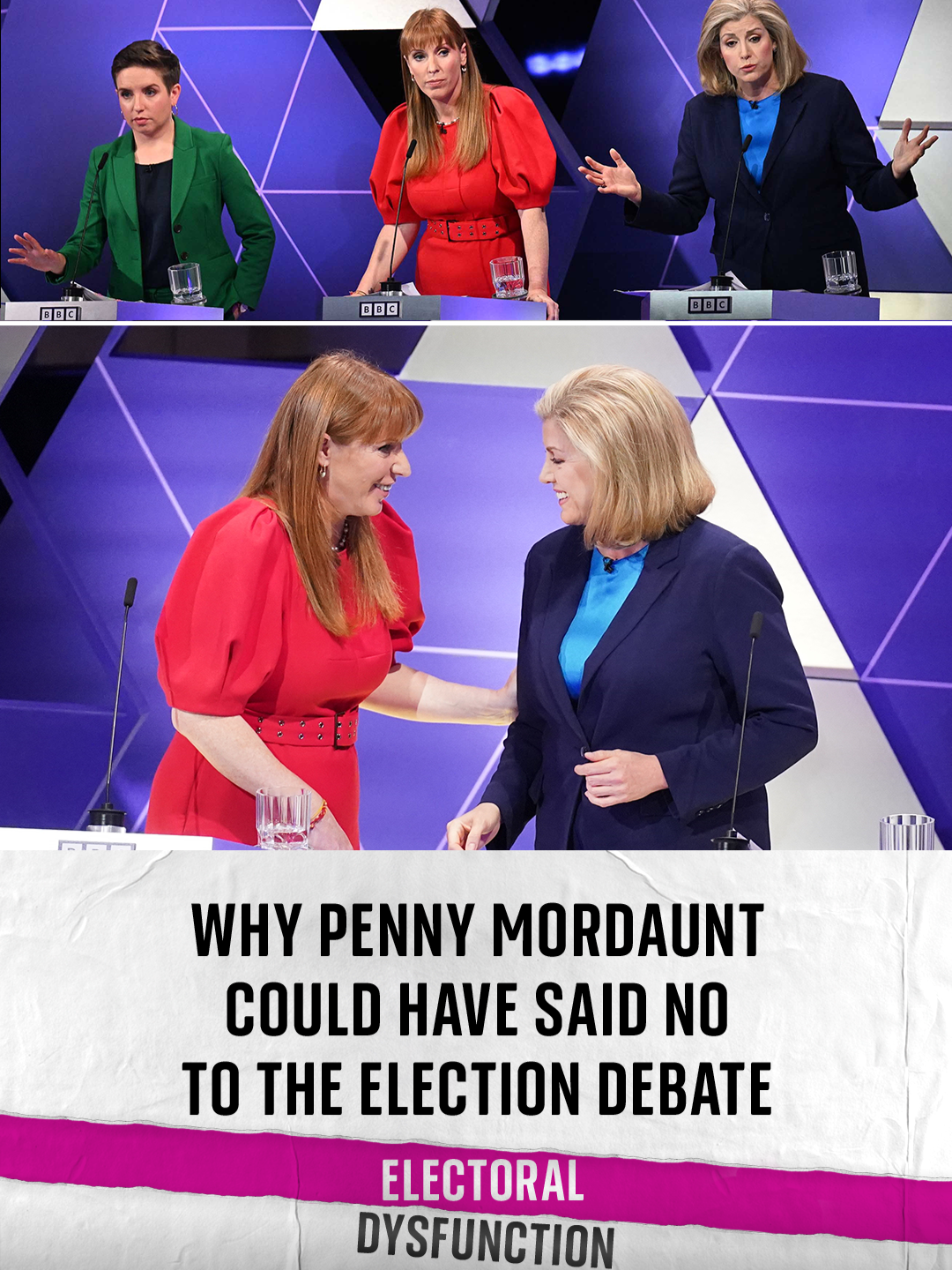 It was a key part of the #election - a seven-way debate 🗳️ #PennyMordaunt was up for the #Conservatives - but there was one thing she couldn't defend on live #TV 👀 Hear what it was, plus more tales from the election trail, on a special #ElectoralDysfunction – listen wherever you get your podcasts