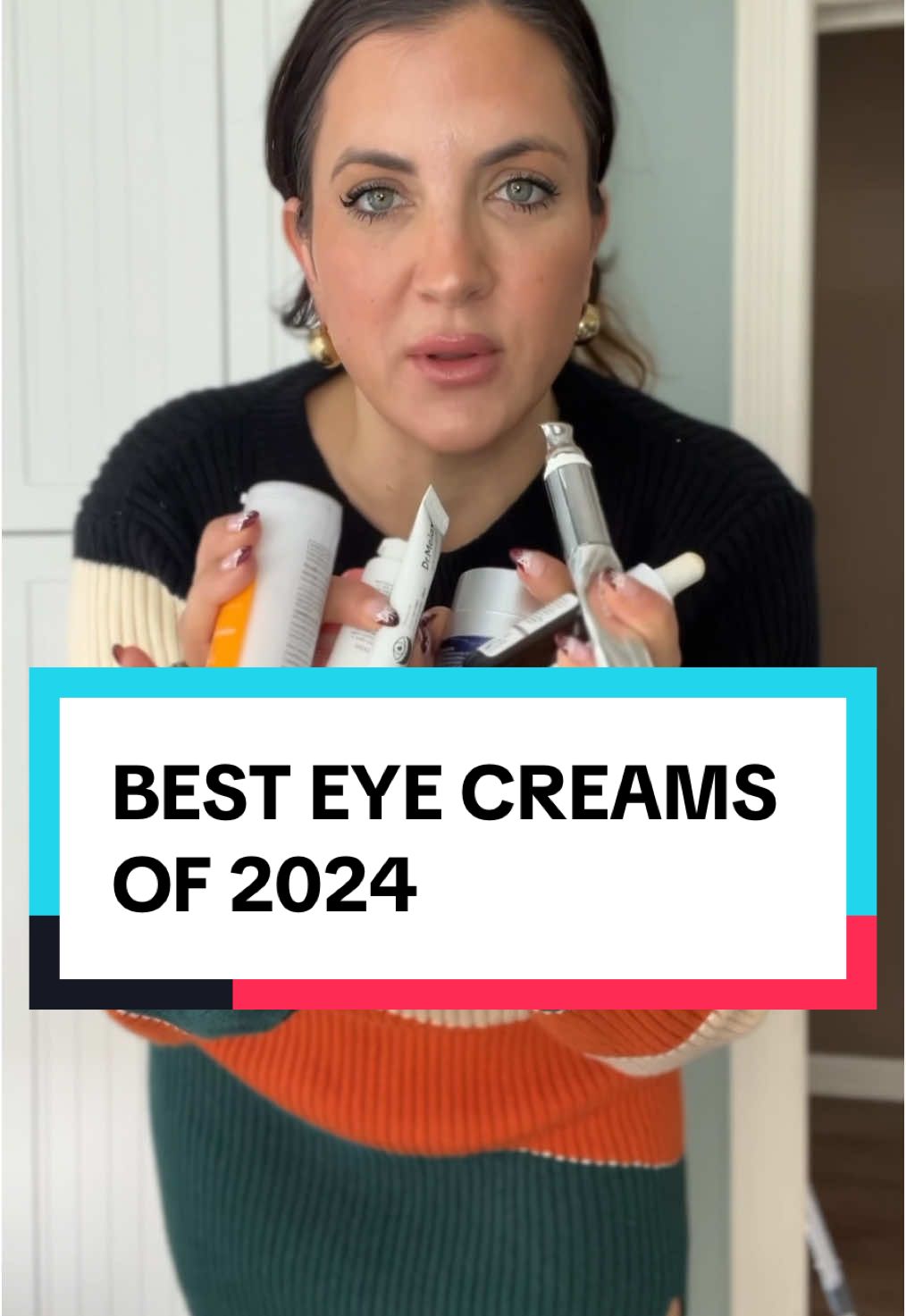 These are my tried and true eye creams that i keep in the rotation. Drop your favorite eye cream in the comments! #eyecream #darkcircles #besteyecream #puffyeyes #eyewrinkles #bestskincare2024 #esthetician #ttsbeautybesties #tiktokshopyearendsale #newyearnewaura #beekman1802 #skinncosmetics #theordinaryskincare #murad #innbeautyproject #wnpwrinkleeraser #drmelaxin 