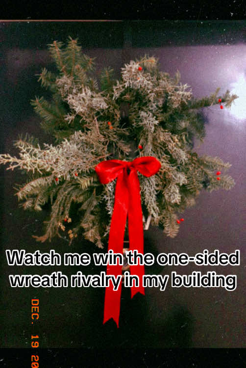 Does your building have any rivalries? #wreathmaking #marthastewart #christmaswreath #holidaywreath #wreath #doorwreath #red #bow #christmas #holiday #DIY #craft #rivalry #neighbors #nyc #newyork #QFlorist #localflorist #florist #local #shoplocal #sustainable #shopsmall #silly #funny #joke #comedy #potion #witchtok #solstice #wintersolstice #uws @Q Florist 