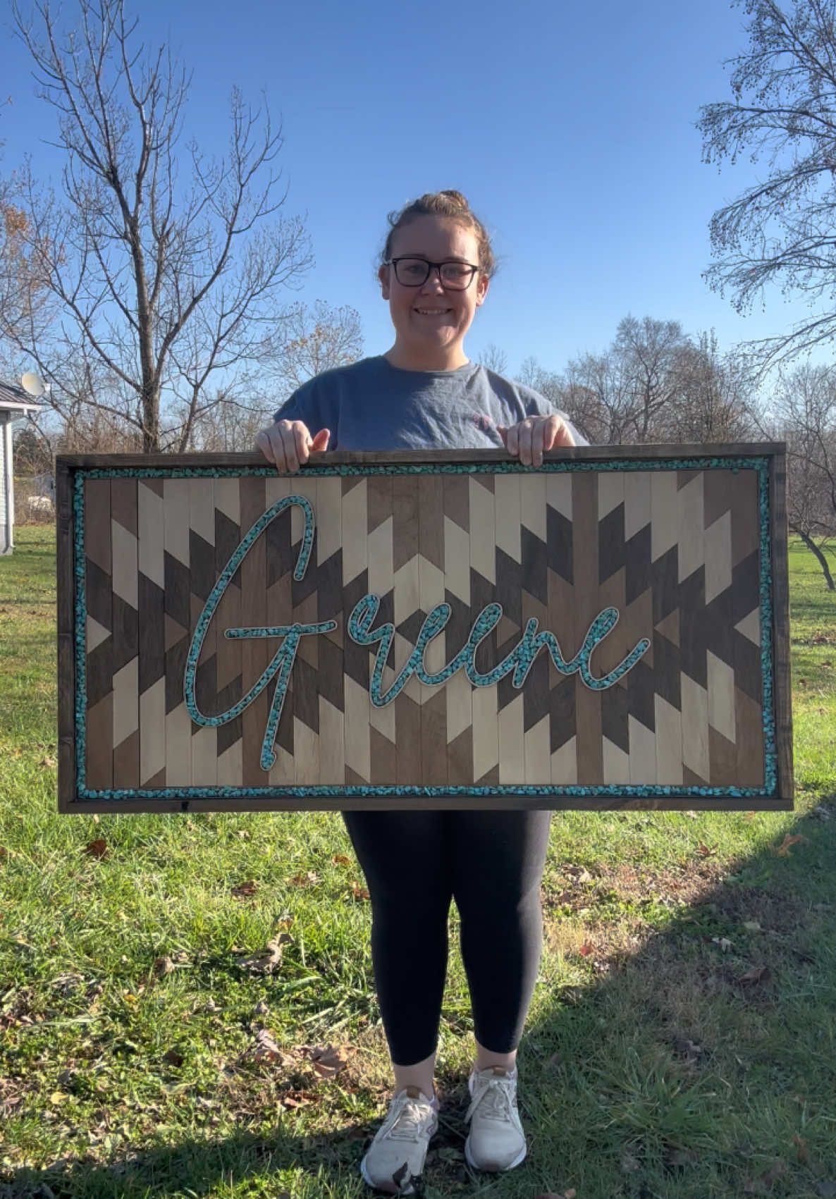 We love these custom inlays! 😍😍 #aztec #turqouise #inlay #namesign #westerndecor #westernstyle 