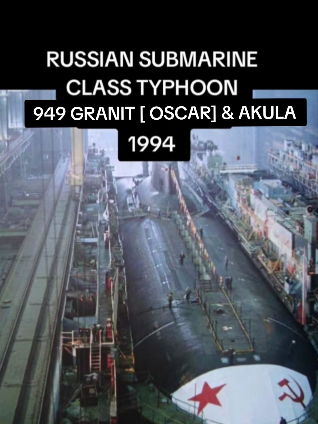 RUSSIAN SOVIET  KURSK K-141 The Biggest Submarine ever made  Kursk was a Project 949A class Antey (Russian: Aнтей, meaning Antaeus) submarine of the Oscar class, known as the Oscar II by its NATO reporting name, and was the penultimate submarine of the Oscar II class designed and approved in the Soviet Union. Construction began in 1990 at the Soviet Navy military shipyards in Severodvinsk, near Arkhangelsk, in the northern Russian SFSR. During the construction of K-141, the Soviet Union collapsed; work continued, and she became one of the first naval vessels completed after the collapse. In 1993 K-141 was named Kursk after the Battle of Kursk in the 50-year anniversary of this battle. K-141 was inherited by Russia and launched in 1994, before being commissioned by the Russian Navy on December 30 ... The Project 941 Akula (Russian: Акула, meaning 'shark', NATO reporting name Typhoon), was a class of nuclear-powered ballistic missile submarines designed and built by the Soviet Union for the Soviet Navy. With a submerged displacement of 48,000 t (47,000 long tons),the Typhoons were the largest submarines ever built,able to accommodate comfortable living facilities for the crew of 160 when submerged for several months. The source of the NATO reporting name remains unclear, although it is often claimed to be related to the use of the word 