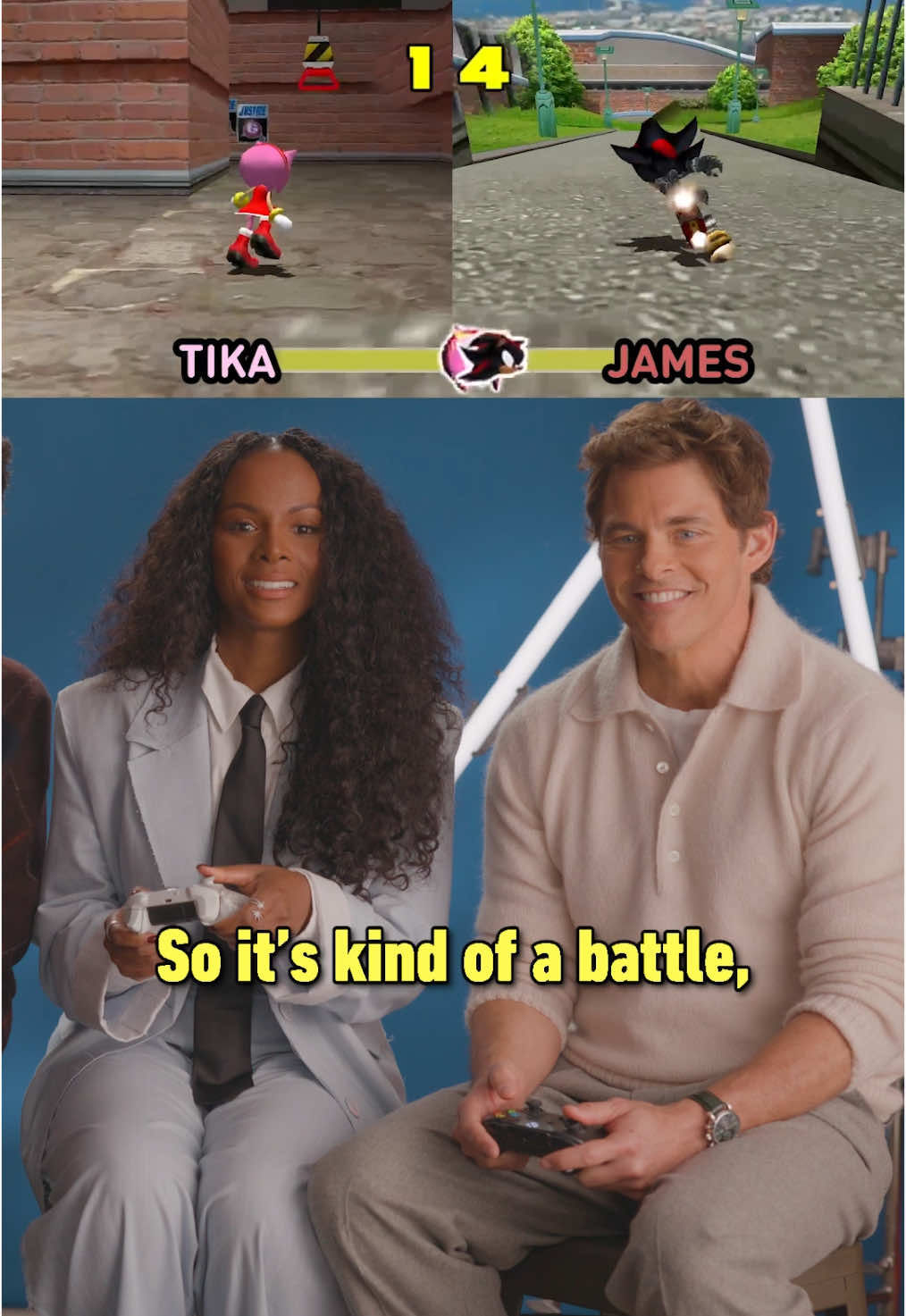 Sonic 3 stars James Marsden & Tika Sumpter play City Escape in Sonic Adventure 2: Battle! Watch the full video on IGN!! #sonic #sonicmovie3 #sega #sonicadventure2 #cityescape #jamesmarsden #tikasumpter #benschwartz #gameplay #multiplayer #battle #sonicadventure2battle #ign #gaming #interview #LetsPlay 