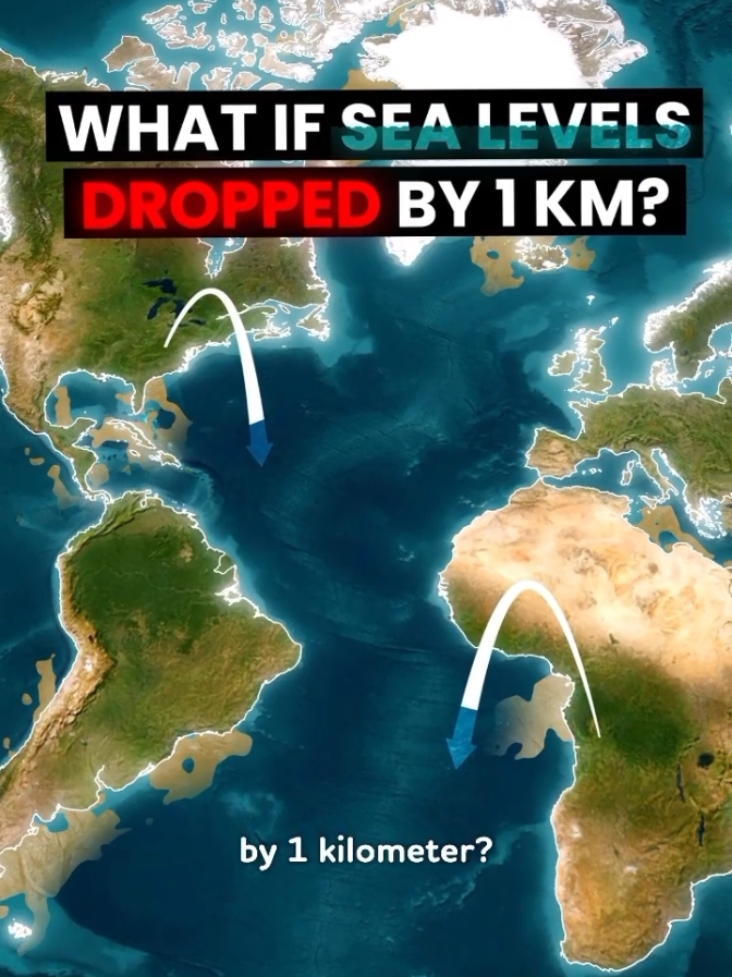 What If Sea Levels Dropped by 1 KM? 🌊 #sea #ocean #usa #canada #geography #map #mapping #learn #learning 