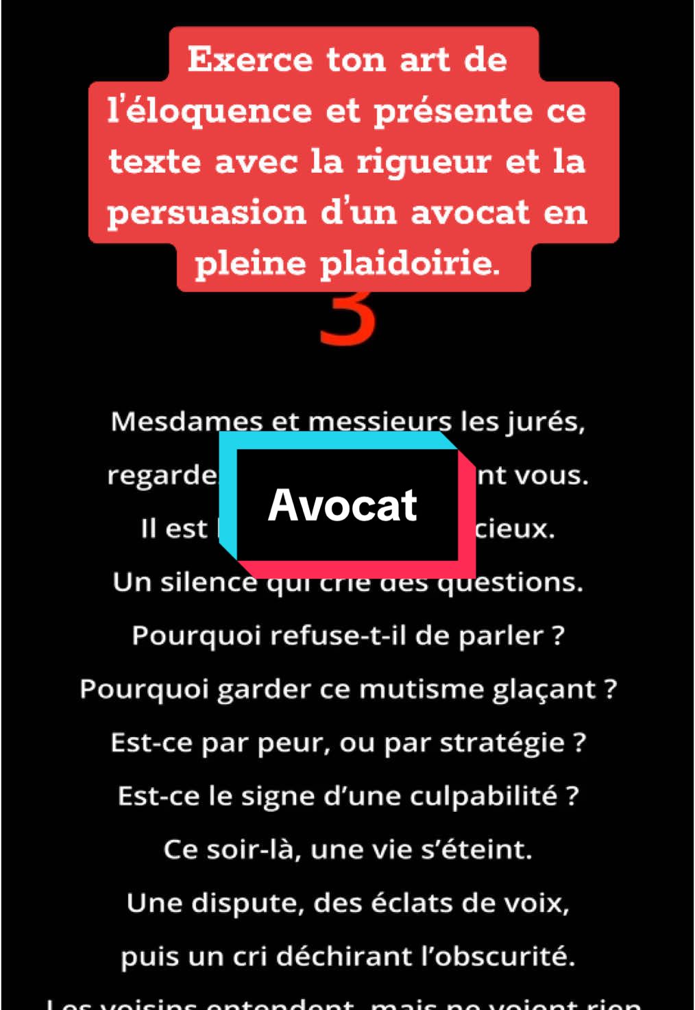 Voici une description adaptée pour s’adresser aux spectateurs : “Envie de découvrir le pouvoir de l’éloquence ? 🔥 Dans cette vidéo, je vous invite à entendre ce texte comme si un avocat le défendait en pleine plaidoirie. 💼⚖️ Un exercice de persuasion à ne pas manquer ! #eloquence #avocat #plaidoirie #elocution #droit 