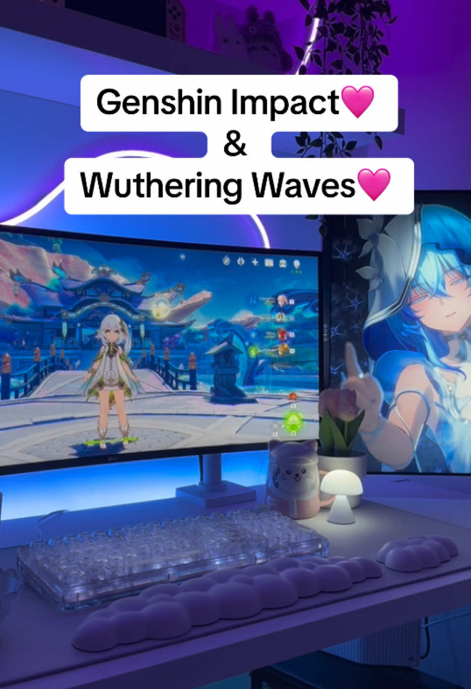 The best two games I have ever played 🫶🩷 Games - Genshin Impact & Wuthering Waves 🩷 #kokomi #nilou #nahida #verina #shorekeeper #jinhsi  #cozygaming #techtok #ultrawidemonitor #ultrawide  #keyboard #genshin #GenshinImpact #wuwa #wutheringwaves #desksetup #setup #wallpaper #desktour #setuptour #whitesetup #decor #pcsetup