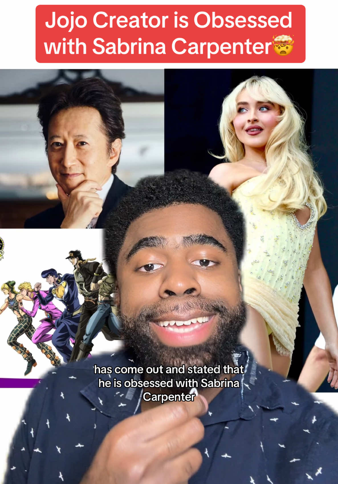 The creator of Jojo reveals he is obsessed with Sabrina Carpenter🔥#jojo #animetiktok #sabrinacarpenter #greenscreenvideo #greenscreen 