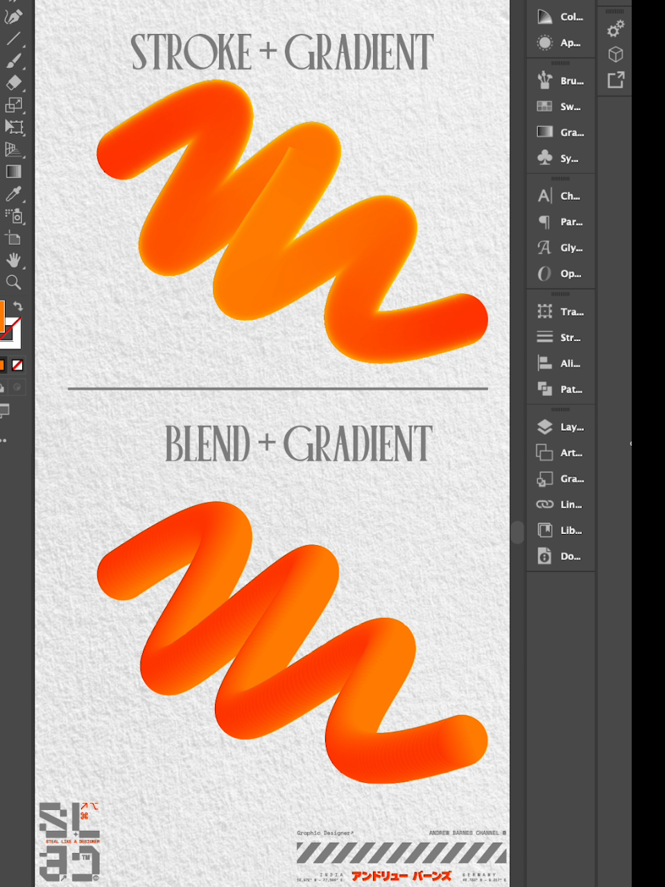 Here are two ways I create 3D Strokes, in the first method we use the gradient with the strike weight to and gradient along stroke to give the illusion of 3D the second method is my favourite because the right level of gradients can result in some amazing looking 3D Strokes. Which method would you use? Let me know in the comments 💬 Share this with a designer 🚀 Don't forget to hit the follow button ⚡ For more #illustratortutorialforbeginners  #illustratortutorials #graphicdesigntips #3D #adobescripts #graphicdesign #andrewbarneschannel #steallikeadesigner #SLAD 